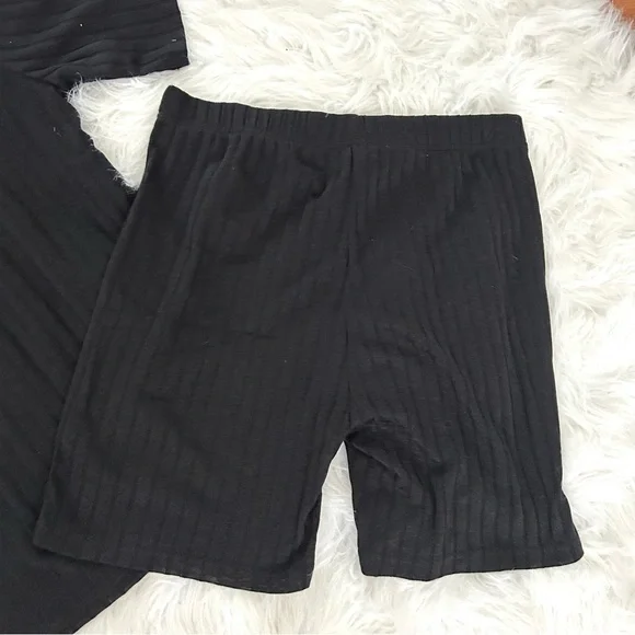 Cheibear Women’s Ribbed Pajama Set, Black, M - Picture 4 of 6